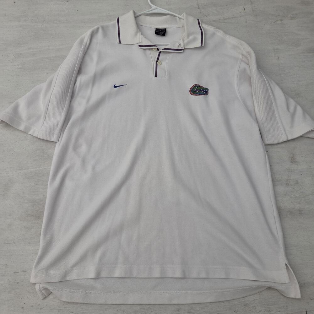Florida Gators Nike Team Polo Shirt Mens L White Short Sleeve Athletic NCAA Y2K